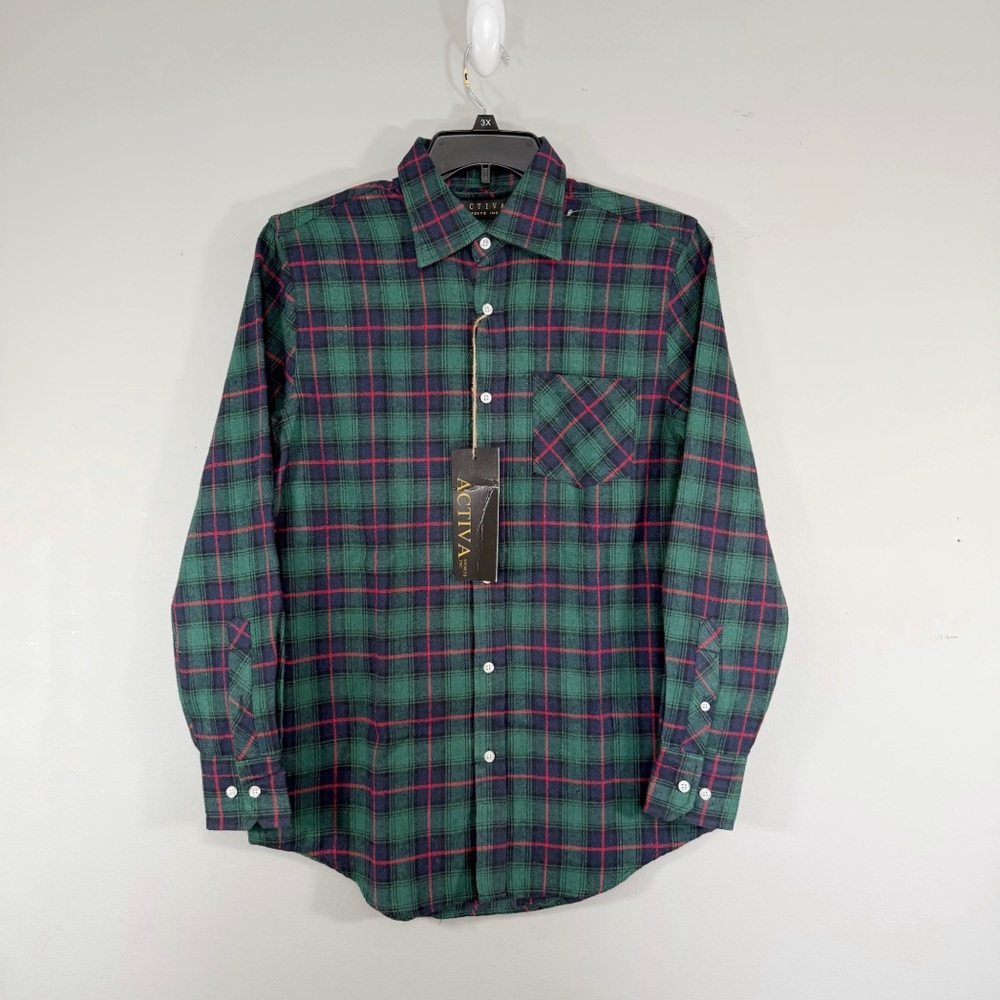 Activa Sports Inc Flannel Button Up Shirt Men’s Size Small Green Red Plaid NWT